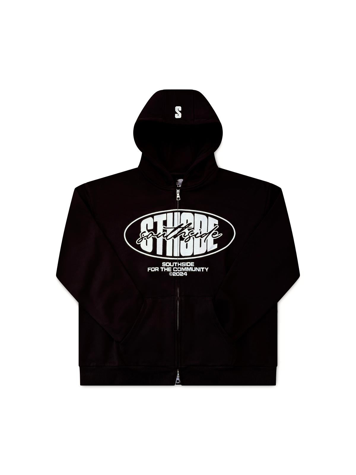 STHSDE BLACK BIG LOGO ZIP UP HOODIE